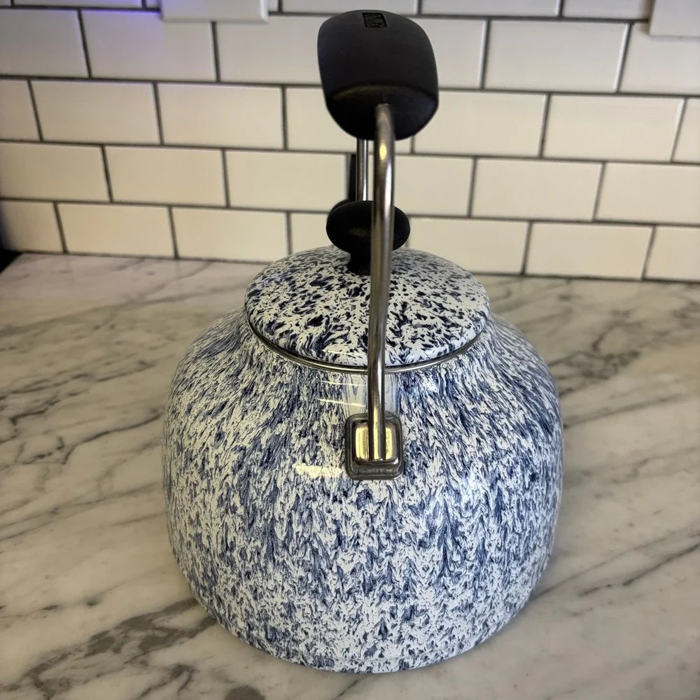 Chantal Vintage Series Whistling Enamel On Steel Splatter Blue Tea Kettle 1.7qt